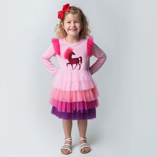 Pink Ombre Unicorn Long Sleeve Tutu Dress