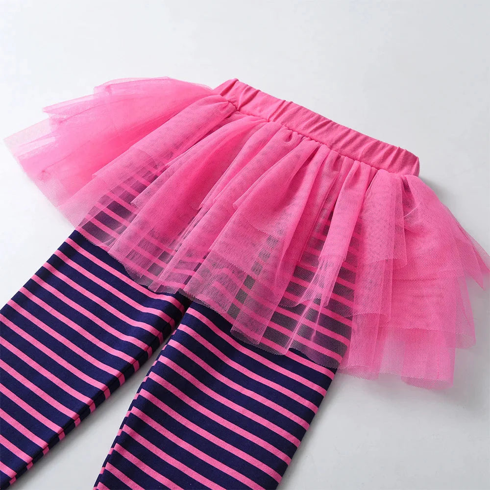 Pink Striped Leggings with Tulle Skirt