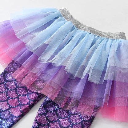 Shimmering Mermaid Leggings with Tutu Skirt