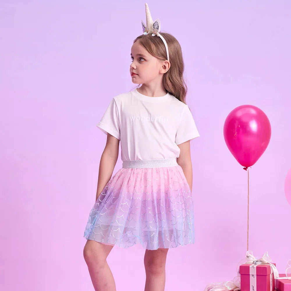 Saia Infantil Tule Degradê Rosa Roxo Azul Escama de Sereia