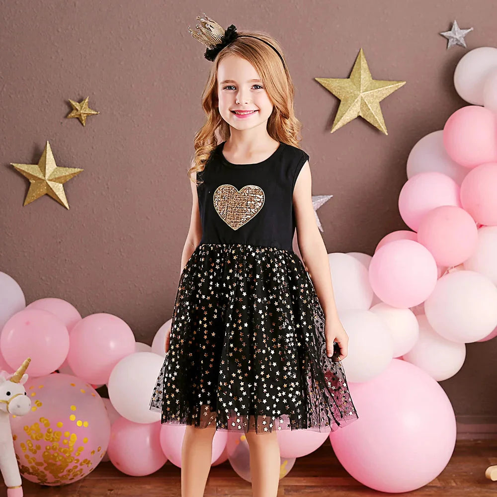 Golden Heart Sleeveless Tulle Dress