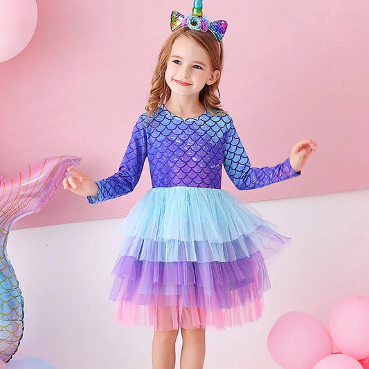 Blue Mermaid Long Sleeve Tutu Dress