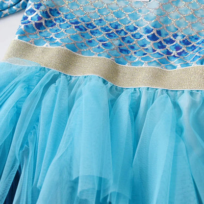 Magical Blue Mermaid Long Sleeve Tutu Dress