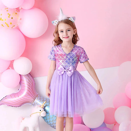 Lilac Mermaid Short Sleeve Tulle Dress