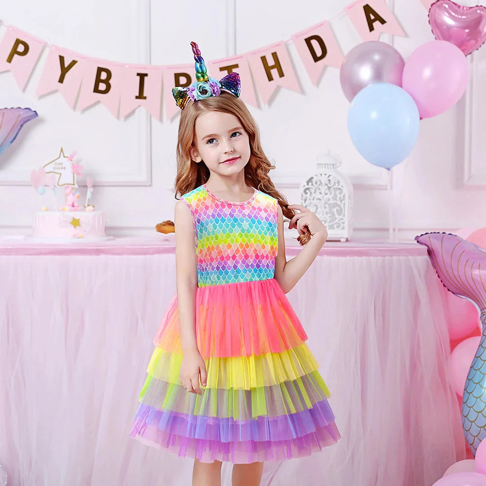 Tropical Mermaid Sleeveless Tutu Dress