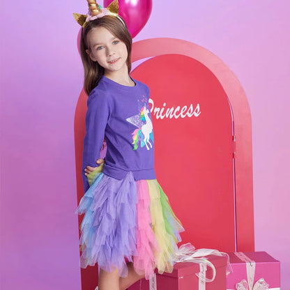 Rainbow Unicorn Long Sleeve Tutu Dress