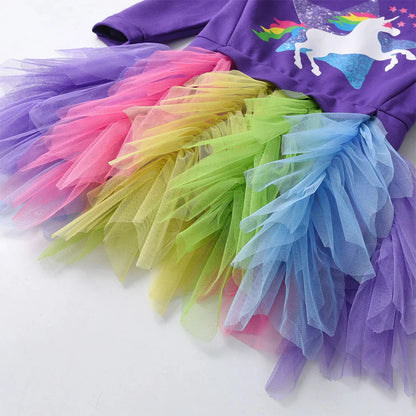 Rainbow Unicorn Long Sleeve Tutu Dress