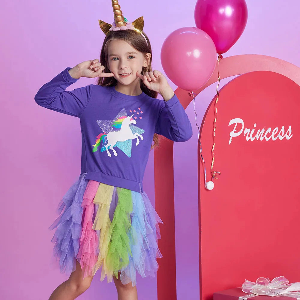 Rainbow Unicorn Long Sleeve Tutu Dress