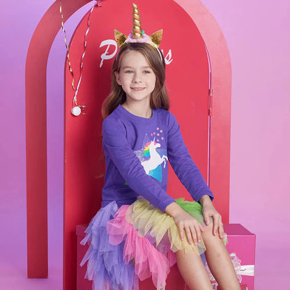 Rainbow Unicorn Long Sleeve Tutu Dress