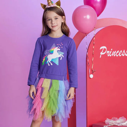 Rainbow Unicorn Long Sleeve Tutu Dress