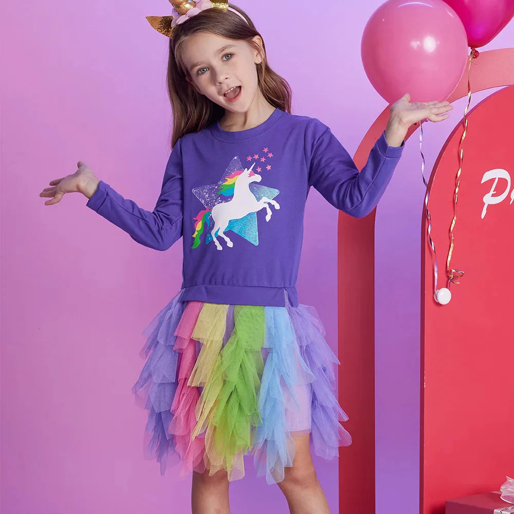 Rainbow Unicorn Long Sleeve Tutu Dress