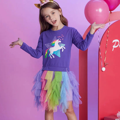 Rainbow Unicorn Long Sleeve Tutu Dress