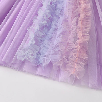 Ruffle Rainbow Short Sleeve Tulle Dress